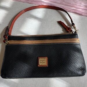 Dooney & Bourke Black and Tan Leather Wristlet